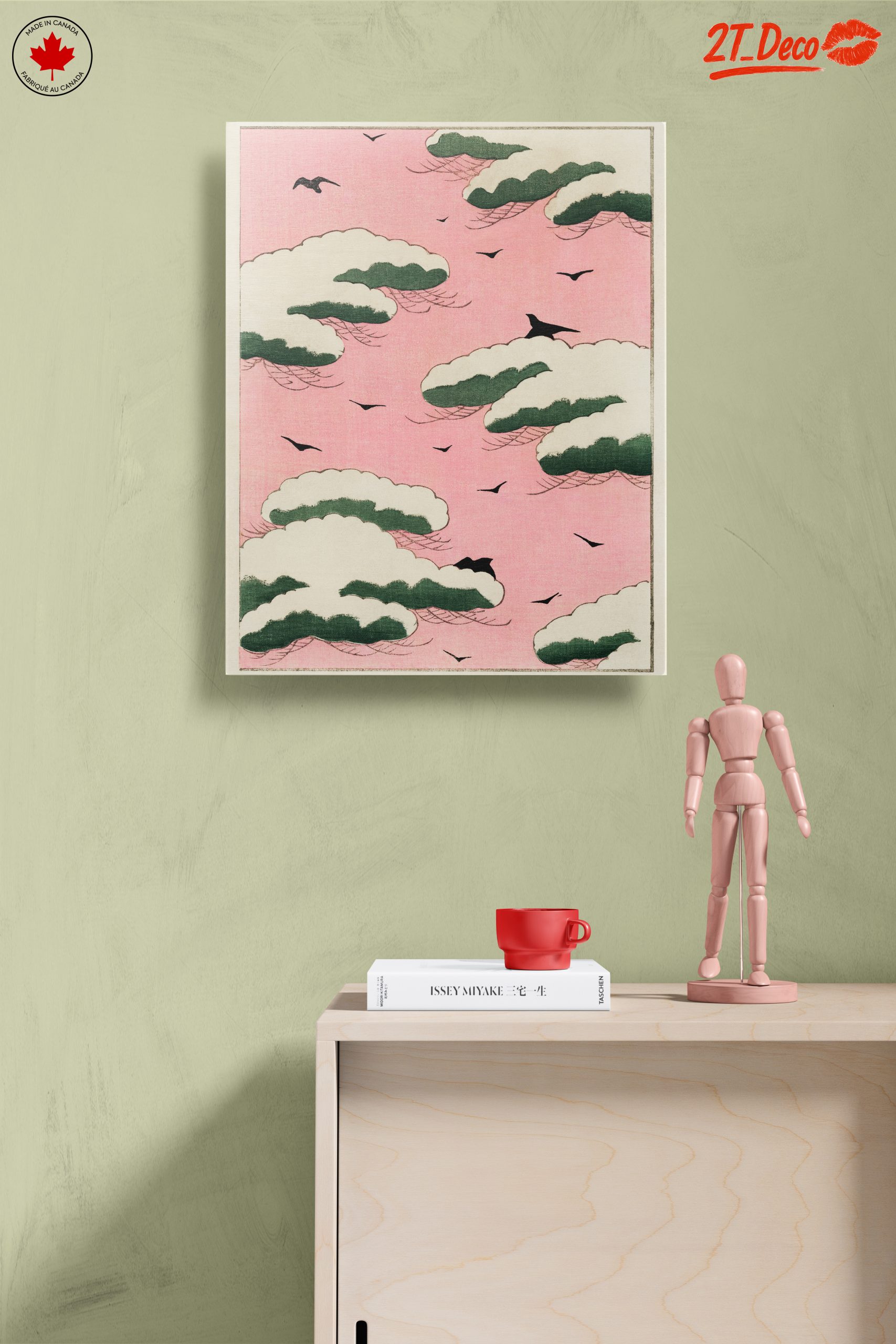 Cloudy Sky with Birds on Pink Background - Image 14