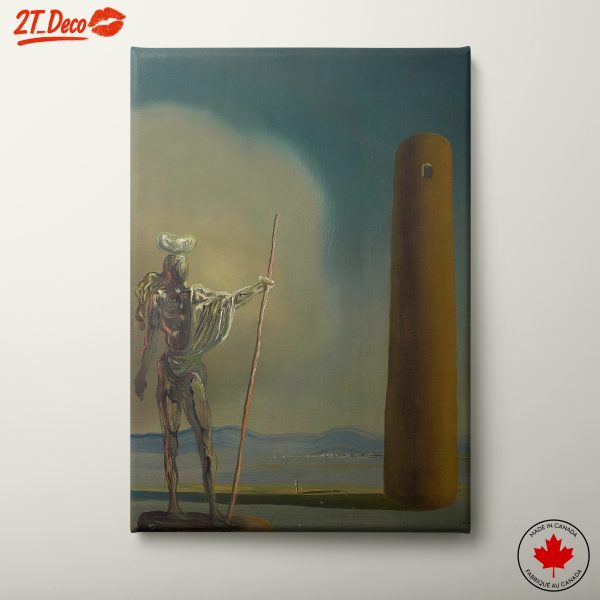 Surreal Figure Standing Before Stone Tower