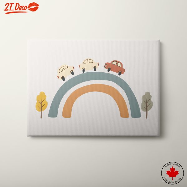 Whimsical Cars on a Colorful Rainbow