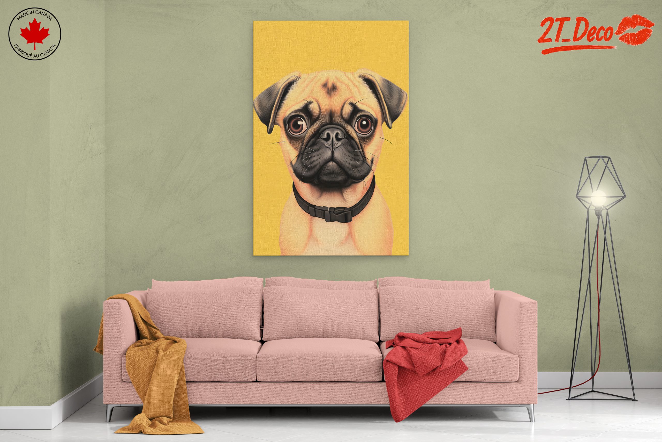 Charming Pug Illustration with Yellow Background - Image 2