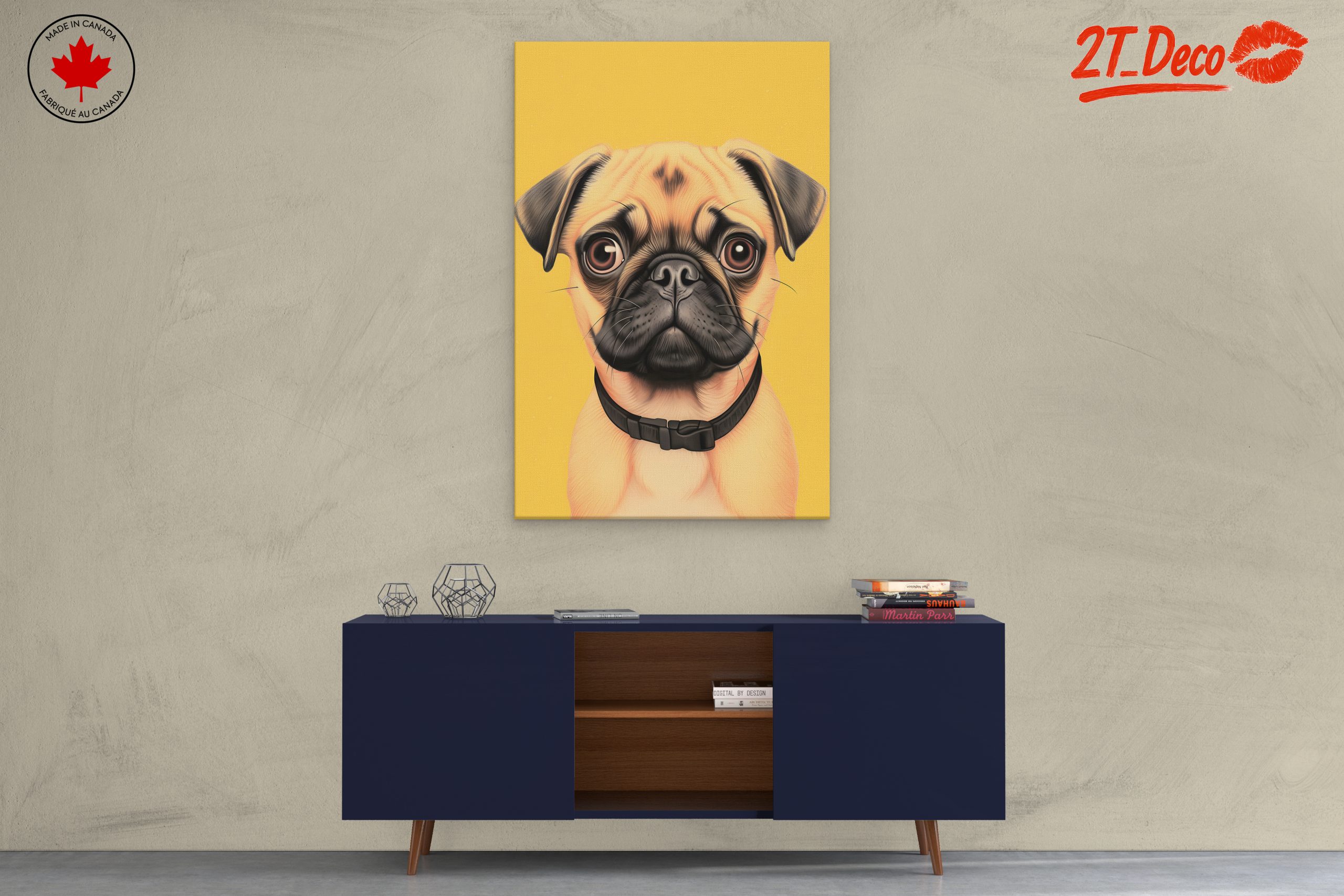 Charming Pug Illustration with Yellow Background - Image 3
