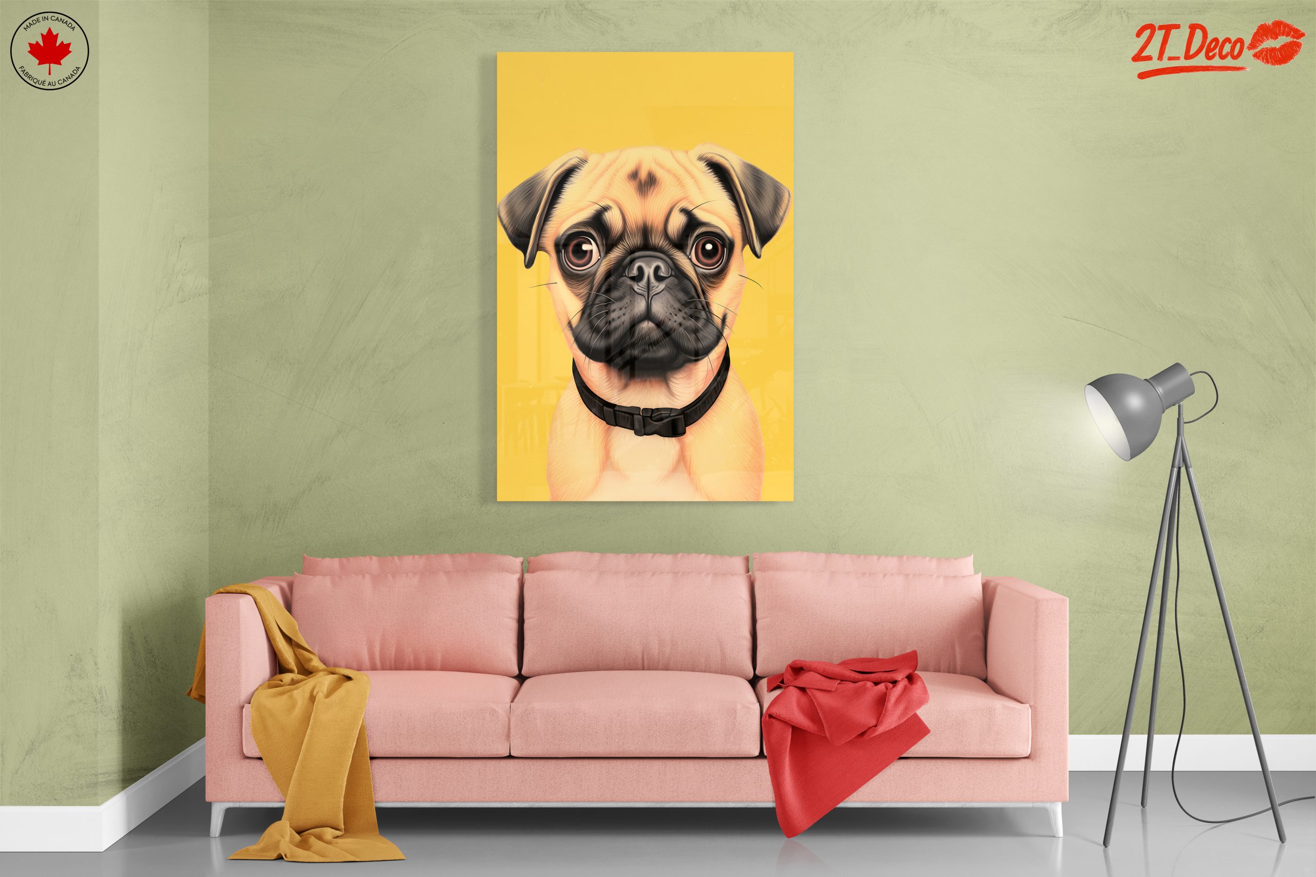 Charming Pug Illustration with Yellow Background - Image 7