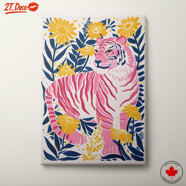 Playful Pink Tiger in Yellow Flowers