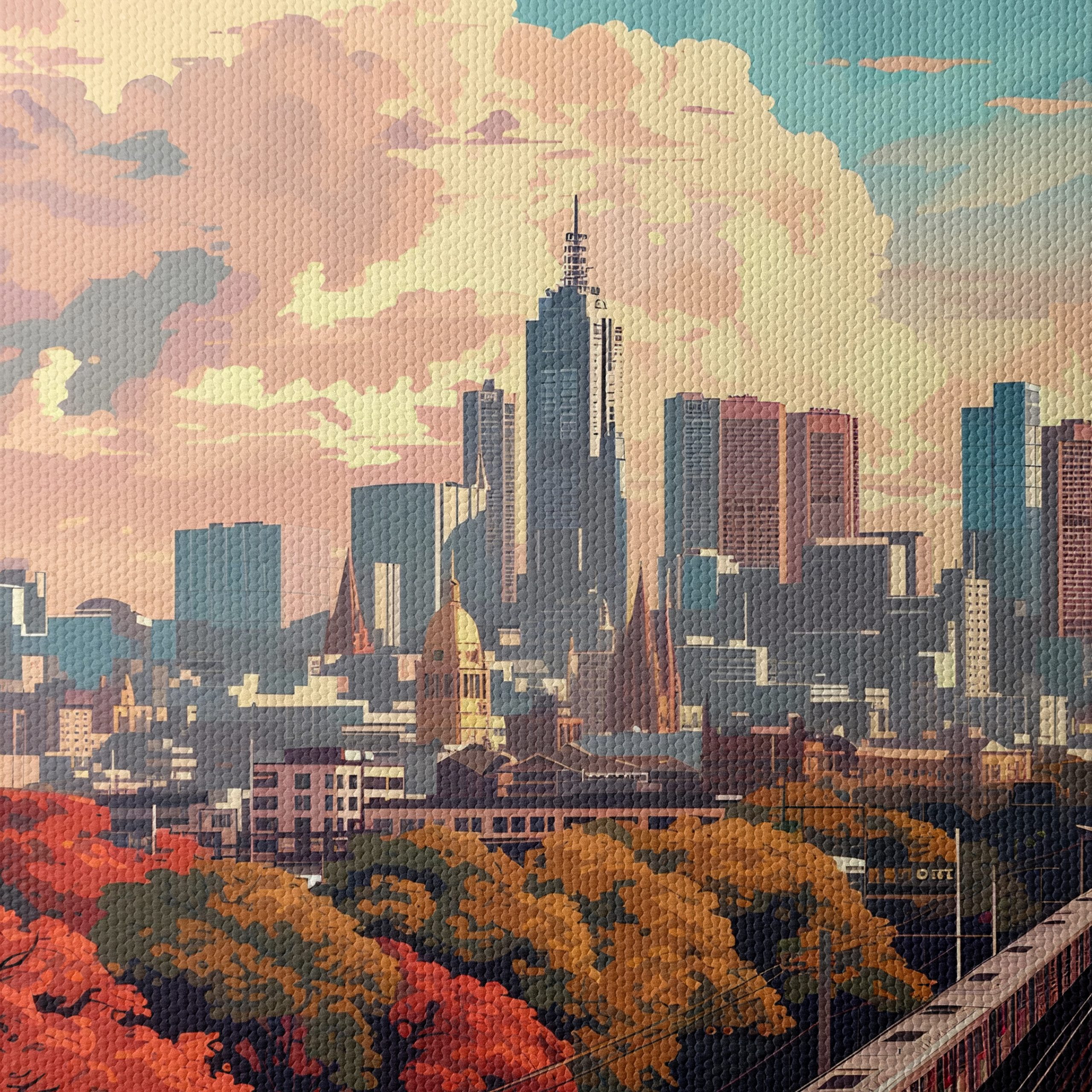 Stylized Melbourne Cityscape Art - Image 4