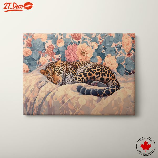 Sleeping Leopard Surrounded by Floral Patterns