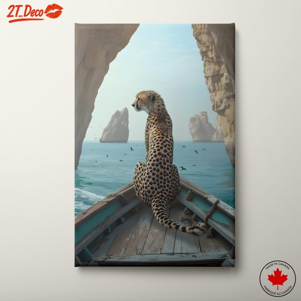 Cheetah Sailing Towards Rocky Cliffs