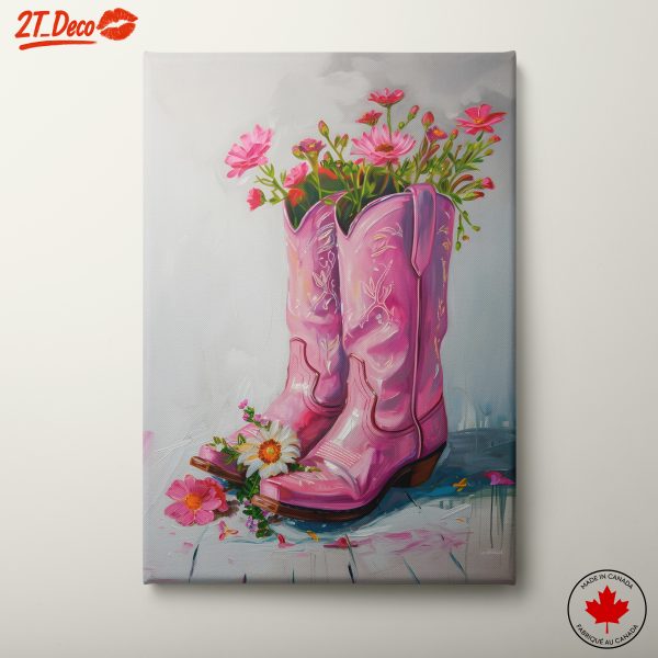 Pink Cowboy Boots with Flowers Decoration