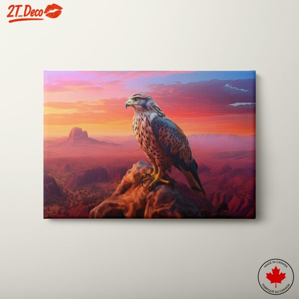 Majestic Hawk in Vibrant Sunset Landscape