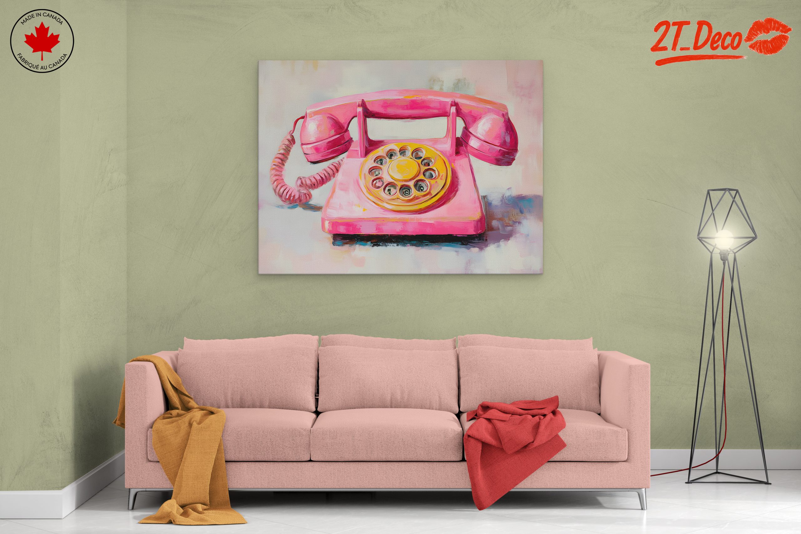 Whimsical Pink Vintage Telephone Art - Image 2