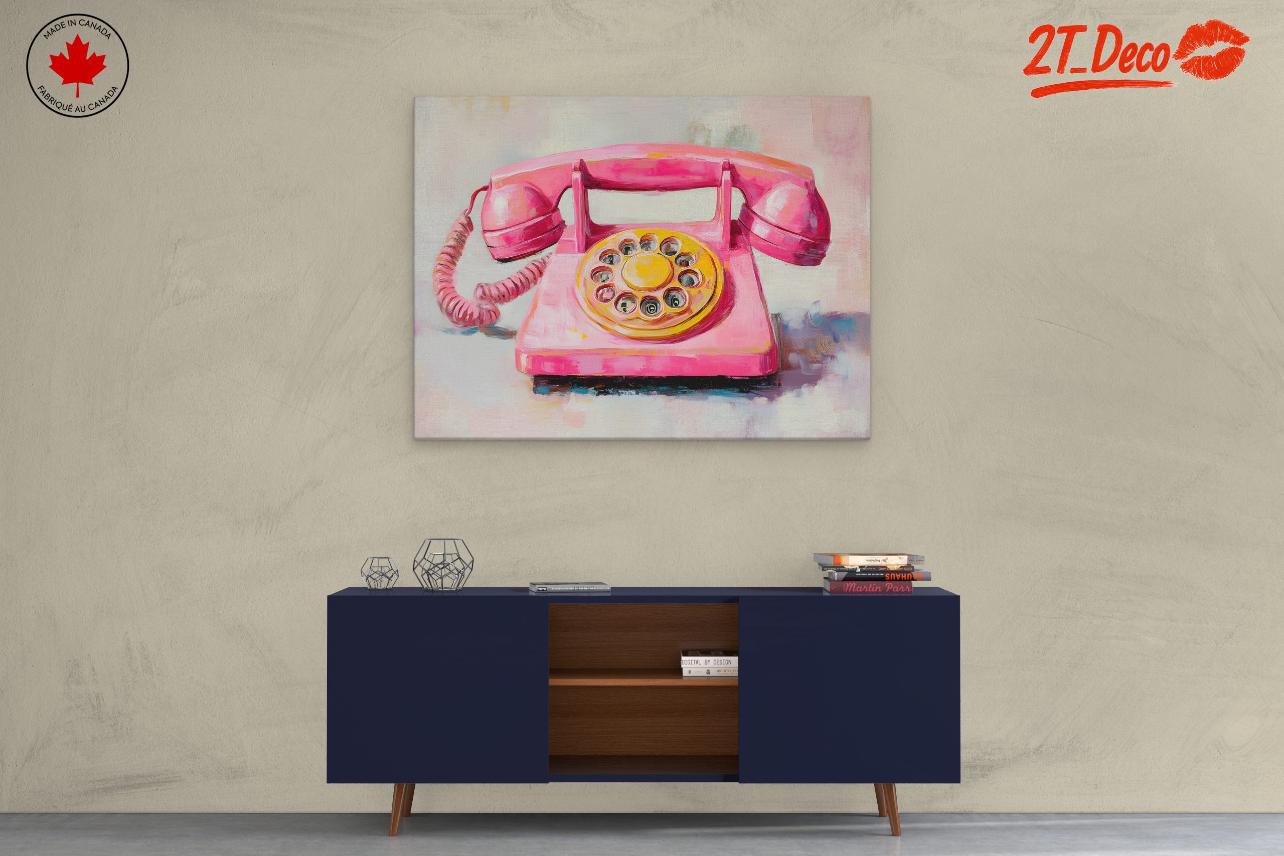 Whimsical Pink Vintage Telephone Art - Image 3