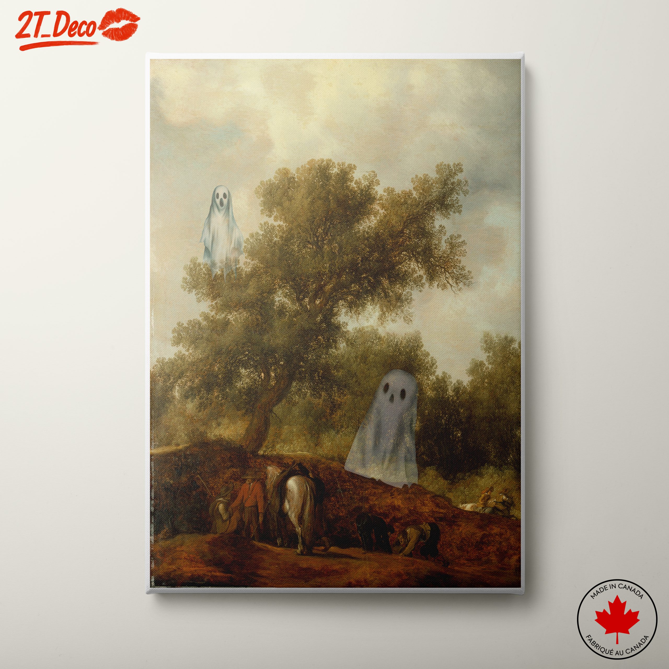 Whimsical Ghosts in a Serene Landscape Art