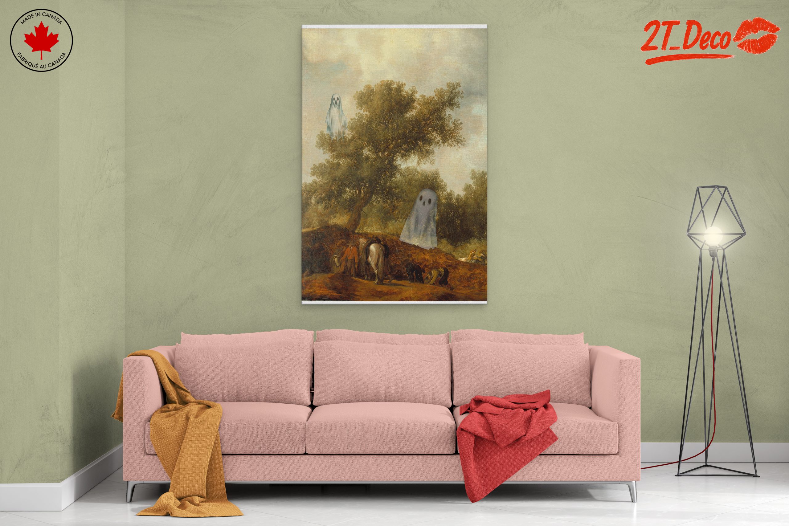 Whimsical Ghosts in a Serene Landscape Art - Image 2