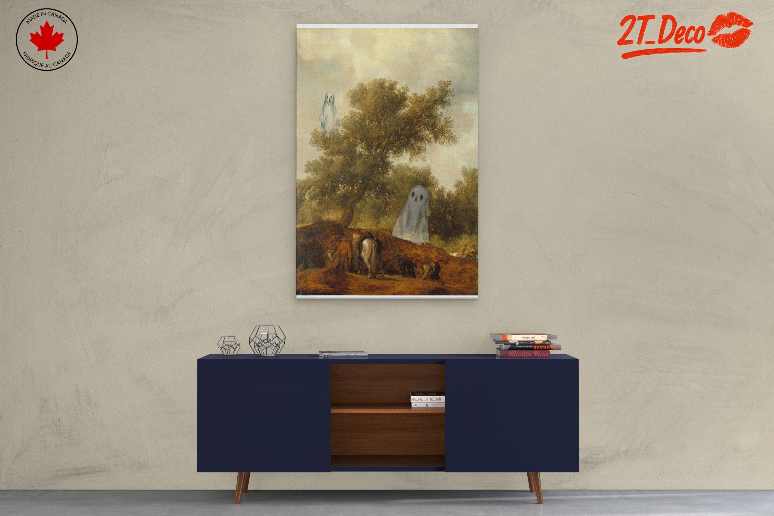 Whimsical Ghosts in a Serene Landscape Art - Image 3