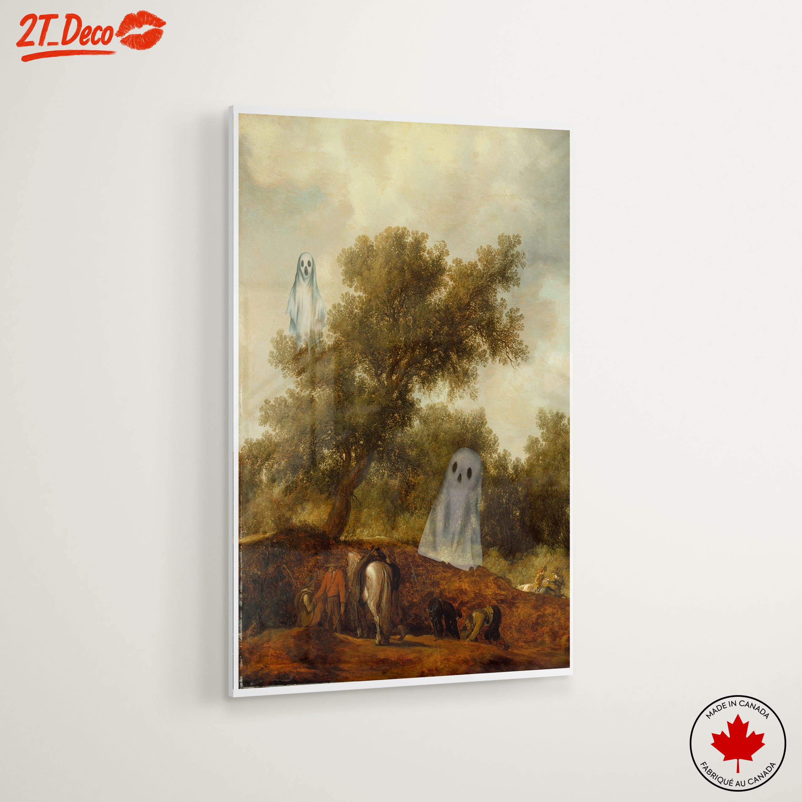 Whimsical Ghosts in a Serene Landscape Art - Image 6