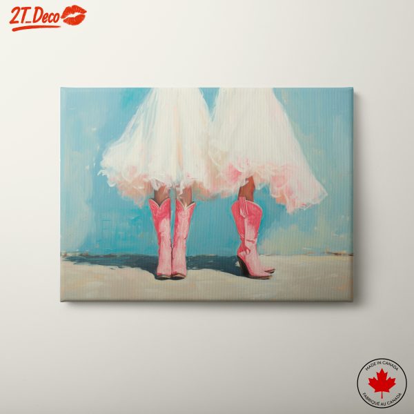 Pink Cowboy Boots Under a White Tulle Skirt