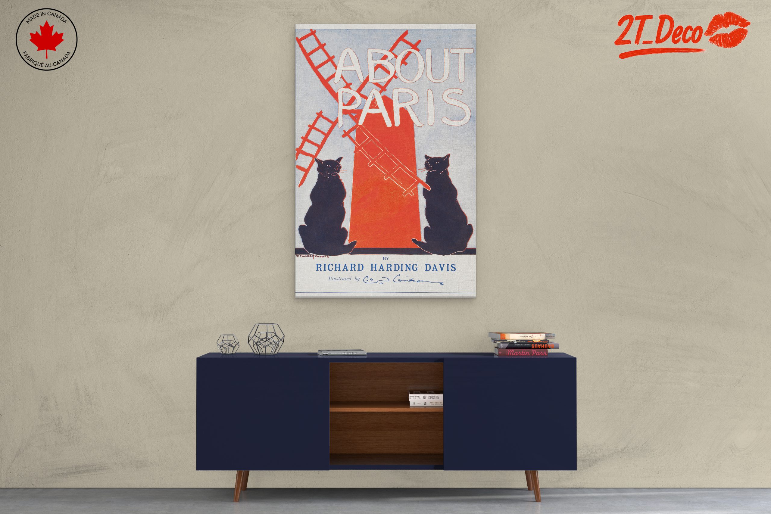 Vintage Parisian Art with Black Cats - Image 3